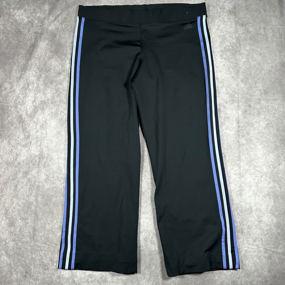 Adidas Climalite Womens XL Black Blue Stripe Athletic Performance Track Pants